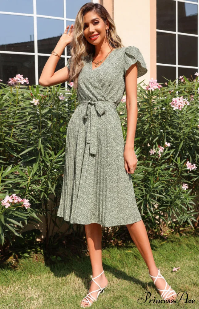Patterned V-neck Folded for Gown Skirt Women - Image 6