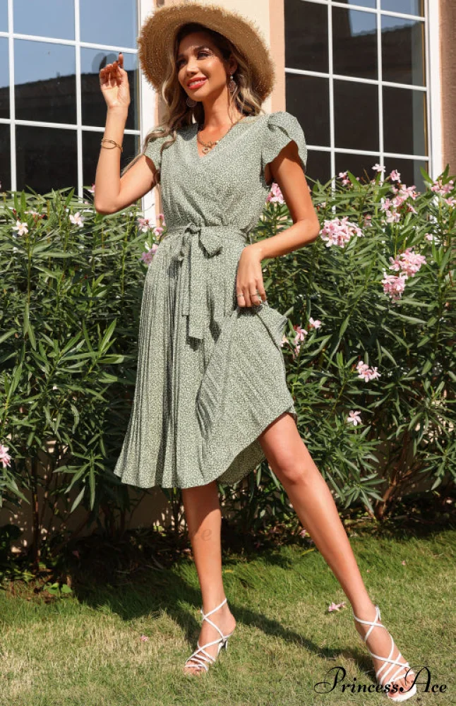 Patterned V-neck Folded for Gown Skirt Women - Image 9