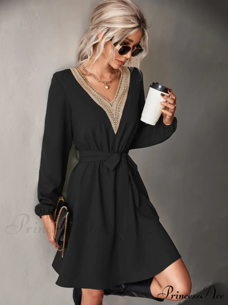 long-sleeved for V-neck dress lace women - Image 9