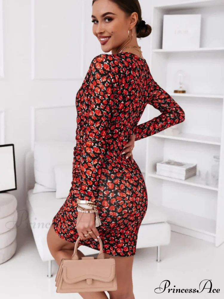 with V Flower Slim Gown Design Cross Women's New Neck - Image 17