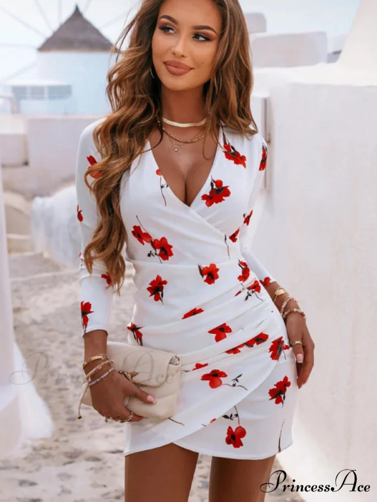 with V Flower Slim Gown Design Cross Women's New Neck - Image 18