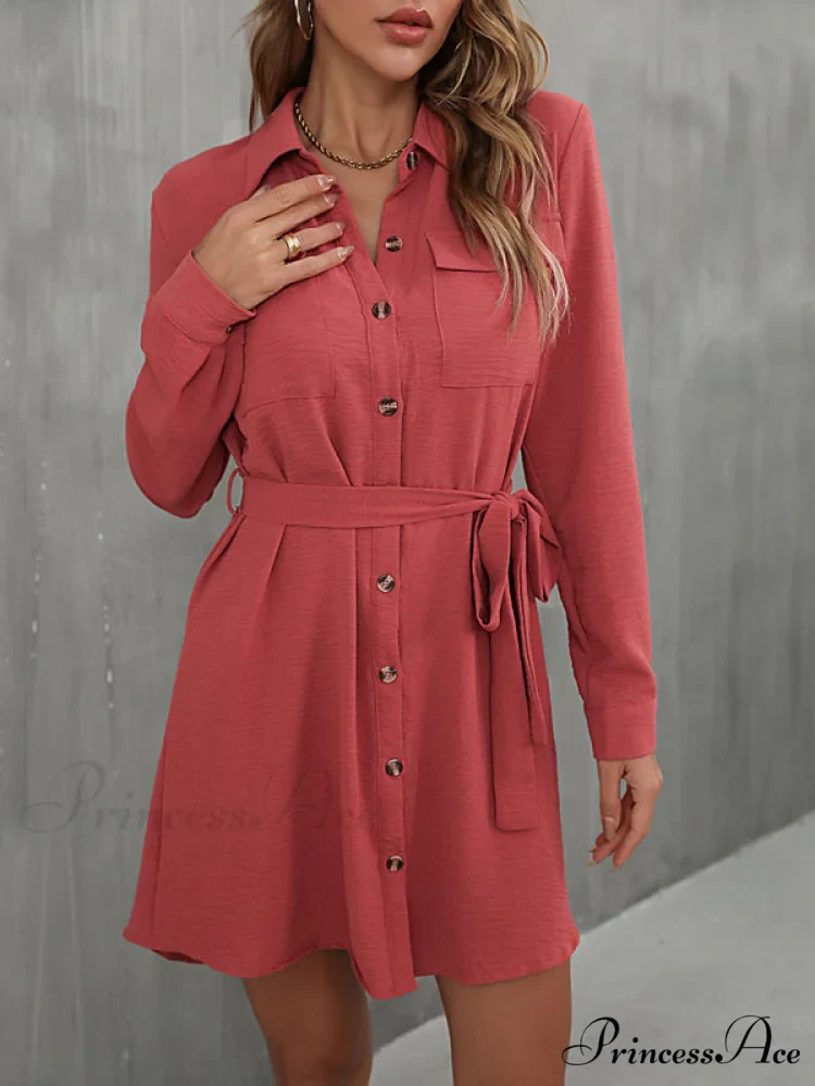 Mini Waist Collared With Tie Button Down for Gown Women - Image 2