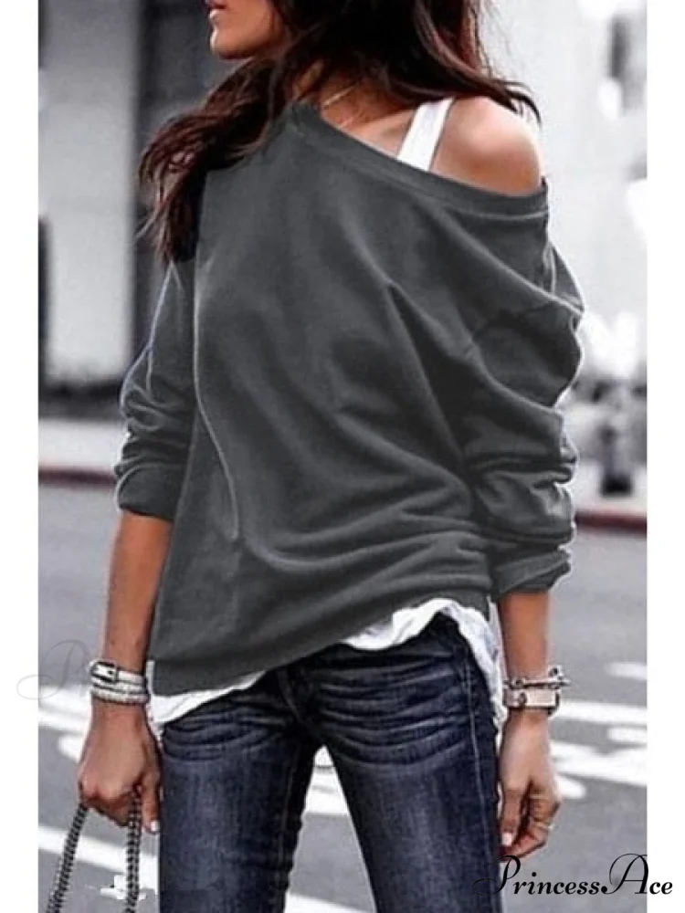 One Sweatshirt Tops Patterned Women's Heart Shoulder Casual Pullover Top - Image 5