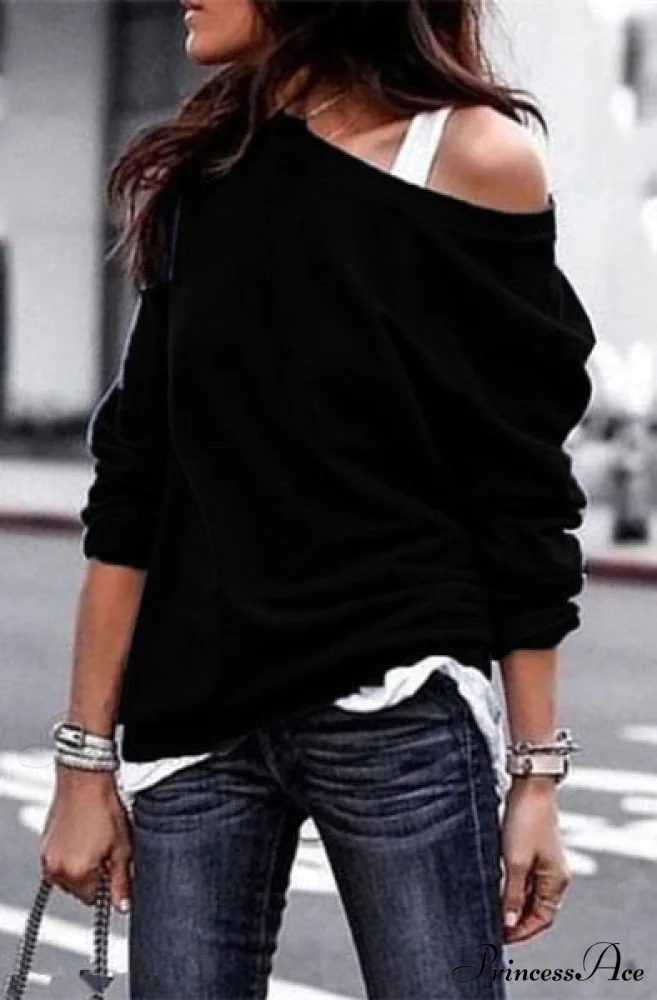 One Sweatshirt Tops Patterned Women's Heart Shoulder Casual Pullover Top - Image 6
