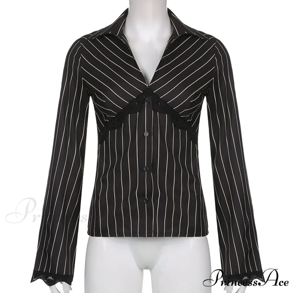 Retro Y2K Lace Patchwork Tshirt Button with Up and Design - Image 9