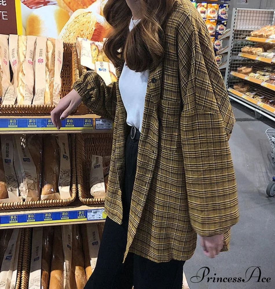Breasted Turn Plaid with Blouse Down Single Neckline Vintage for Women - Image 5