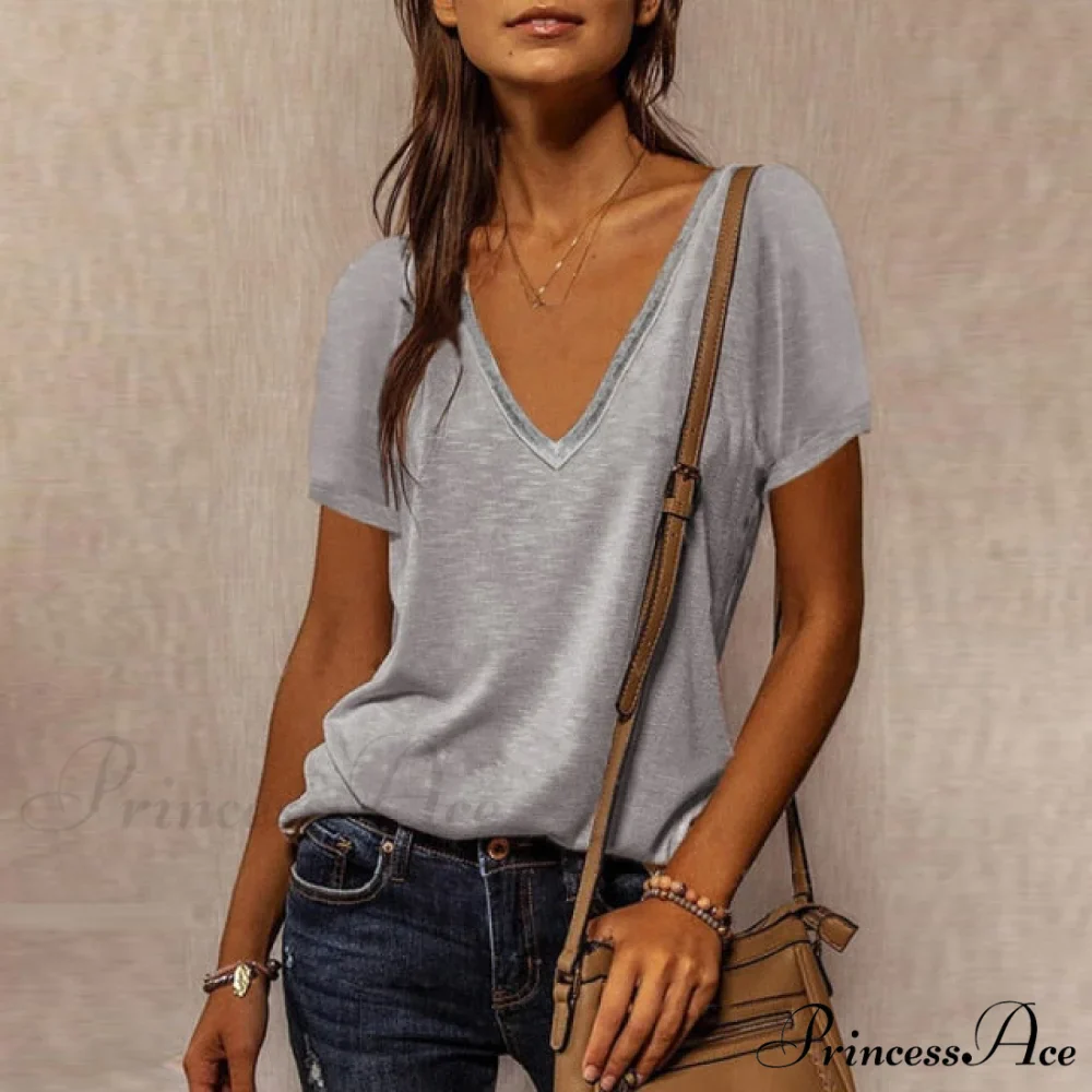 Neck Top Plus Women's - T-Shirt Warm-Season Loose V Arm - Patchwork Brief Size - Image 10