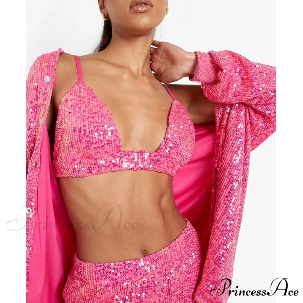 Top Sequin Blouse Sparkly and Pants Women Party Blouse Set Suit Two-Piece for - Outfit - Image 16