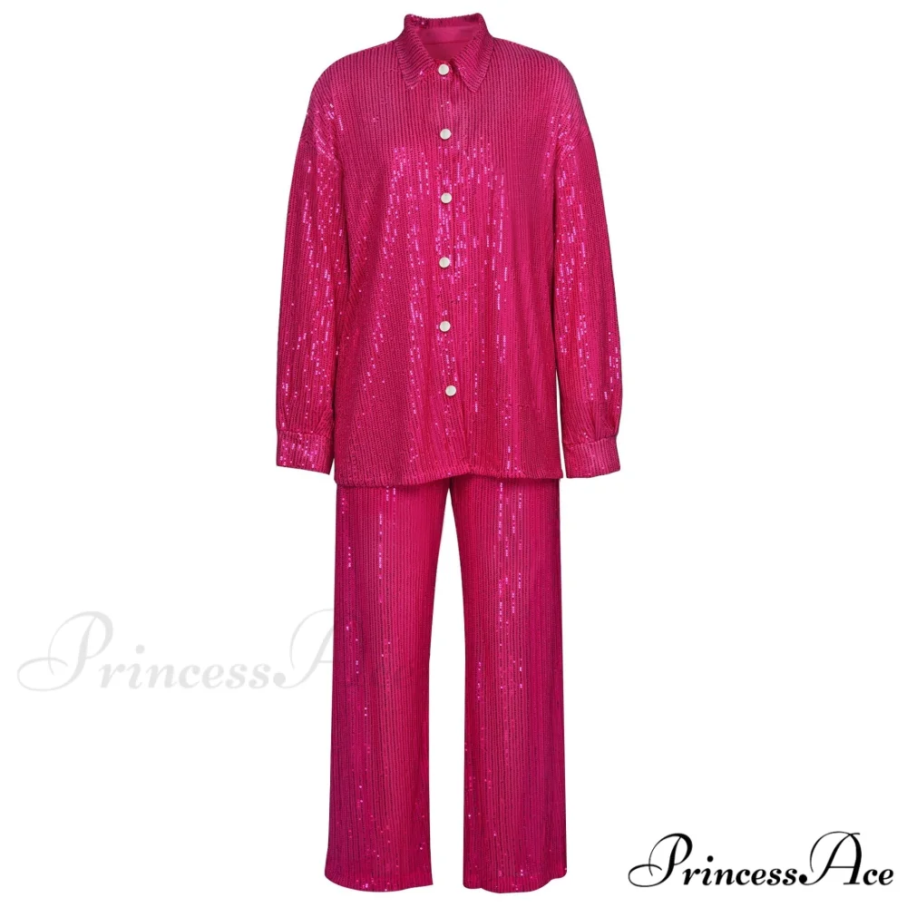 Top Sequin Blouse Sparkly and Pants Women Party Blouse Set Suit Two-Piece for - Outfit - Image 19