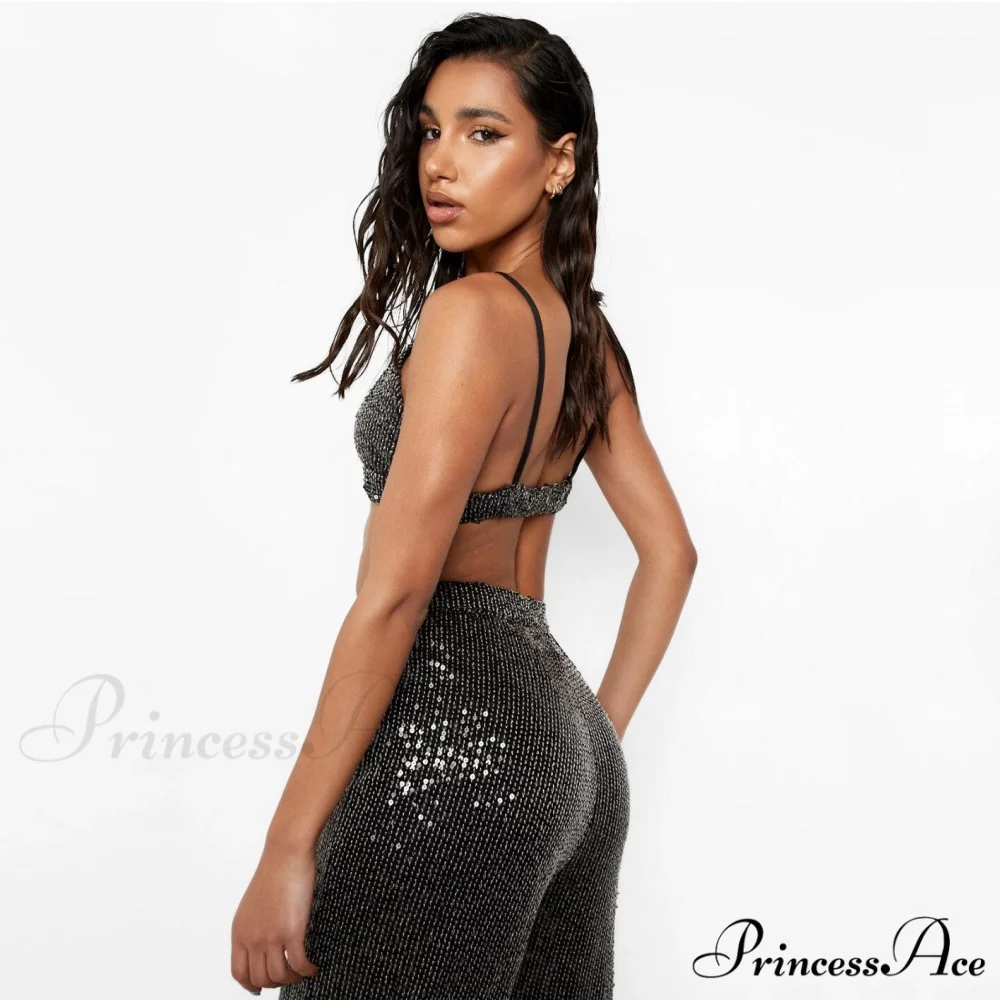 Top Sequin Blouse Sparkly and Pants Women Party Blouse Set Suit Two-Piece for - Outfit - Image 26