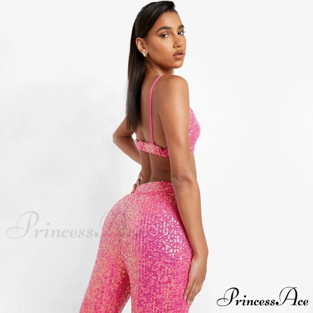 Top Sequin Blouse Sparkly and Pants Women Party Blouse Set Suit Two-Piece for - Outfit - Image 29