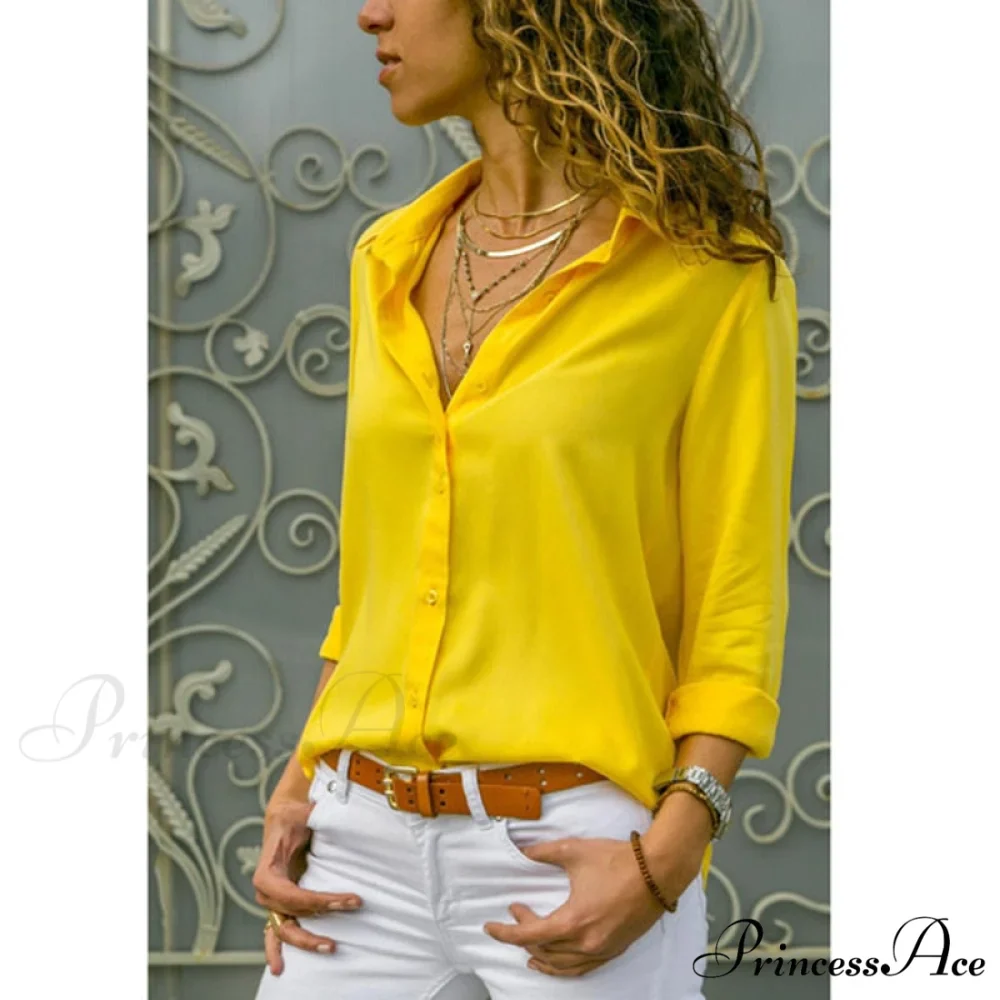Tops Female Office Warm-Season Blouse Women V-Neck Casual Solid Shirts Chiffon Regular - Image 10