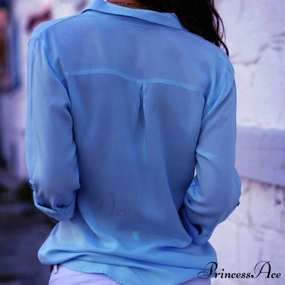 Tops Female Office Warm-Season Blouse Women V-Neck Casual Solid Shirts Chiffon Regular - Image 4