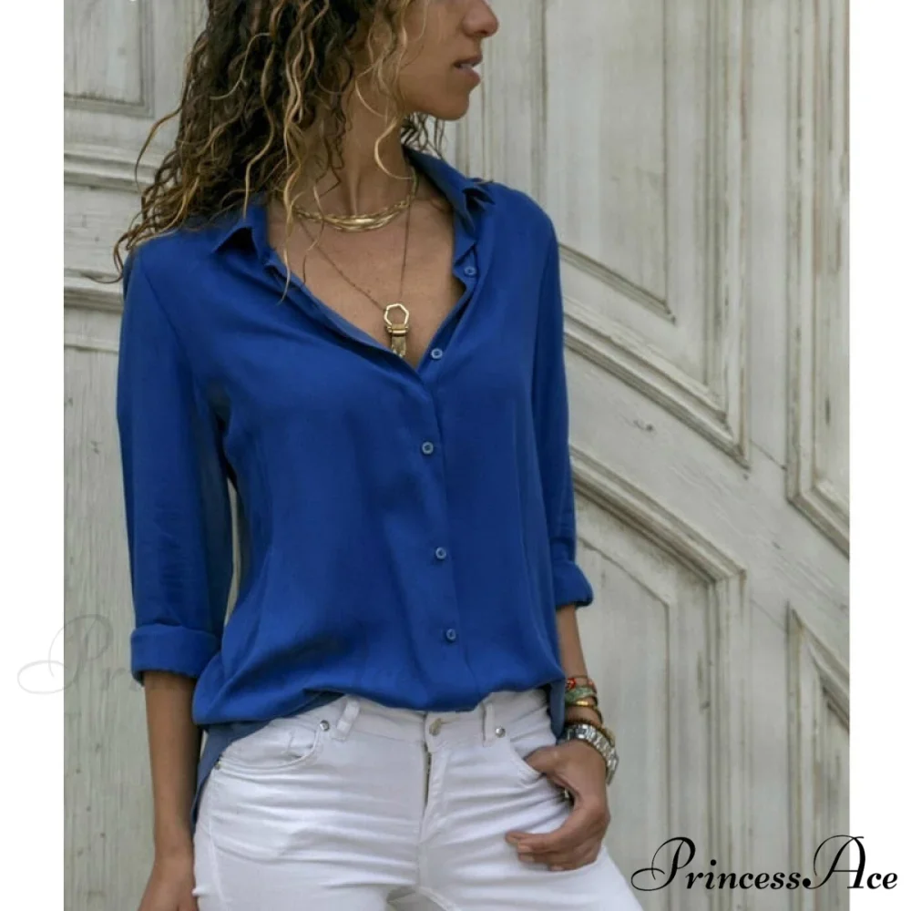 Tops Female Office Warm-Season Blouse Women V-Neck Casual Solid Shirts Chiffon Regular - Image 7