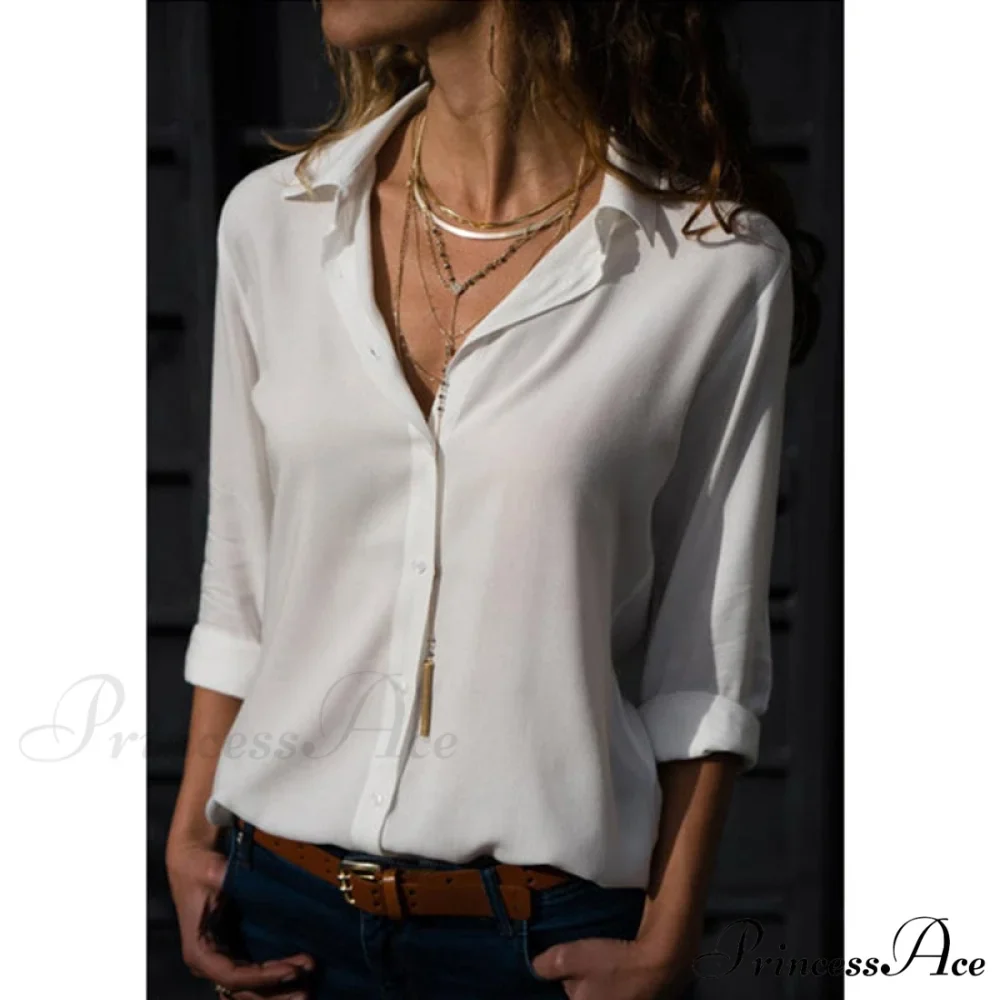 Tops Female Office Warm-Season Blouse Women V-Neck Casual Solid Shirts Chiffon Regular - Image 9