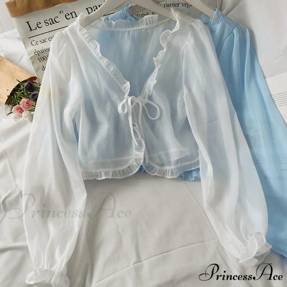 Lace - Cardigan Sun Blouse Blouse - Protection Thin Coat Bow Women's Warm-Season Cover