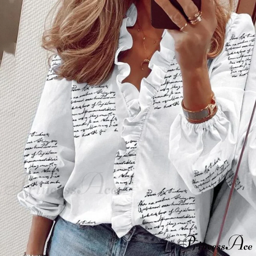 Design Blouse Office Bohemian V-neck Arm Blouse Retro Slim Flowered Brief Women Ruffles Casual Lady Tops Summer - Image 10