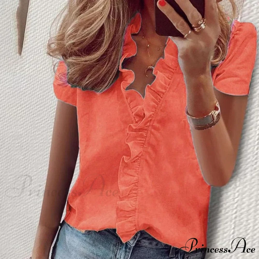 Design Blouse Office Bohemian V-neck Arm Blouse Retro Slim Flowered Brief Women Ruffles Casual Lady Tops Summer - Image 20