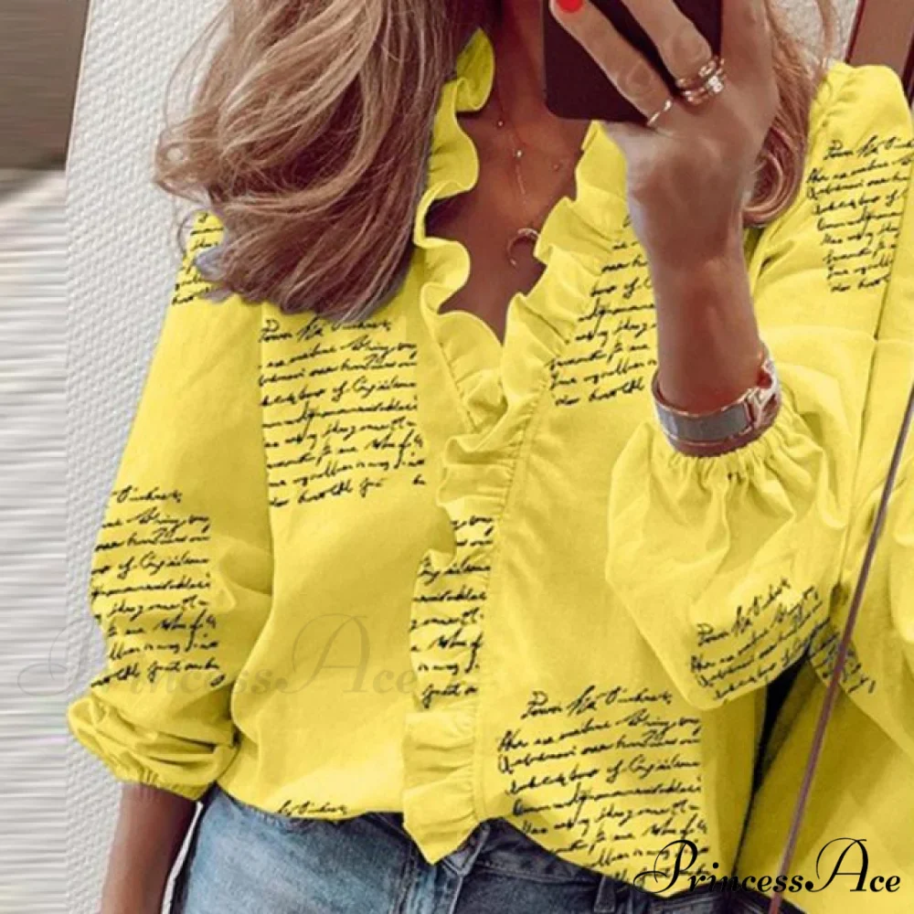 Design Blouse Office Bohemian V-neck Arm Blouse Retro Slim Flowered Brief Women Ruffles Casual Lady Tops Summer - Image 4