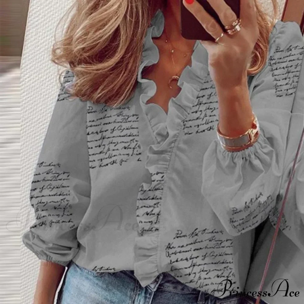 Design Blouse Office Bohemian V-neck Arm Blouse Retro Slim Flowered Brief Women Ruffles Casual Lady Tops Summer - Image 8