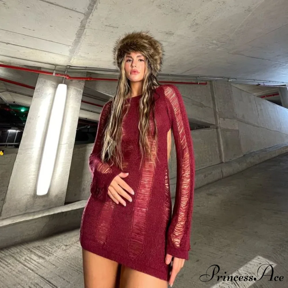 Party Out Tassel Coastal Y2K Long T Arm Hollow Club Blouse Outfits Backless Knitted Women Tee Warm-Season Top - Image 6