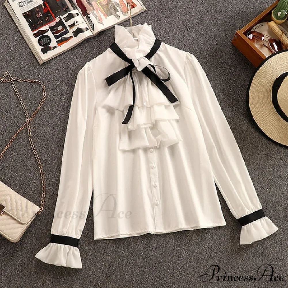 Tweed Elegant Gown Plaid + Chiffon Bow Top Double Breasted Vest Ruffles Blouse Set - Image 3
