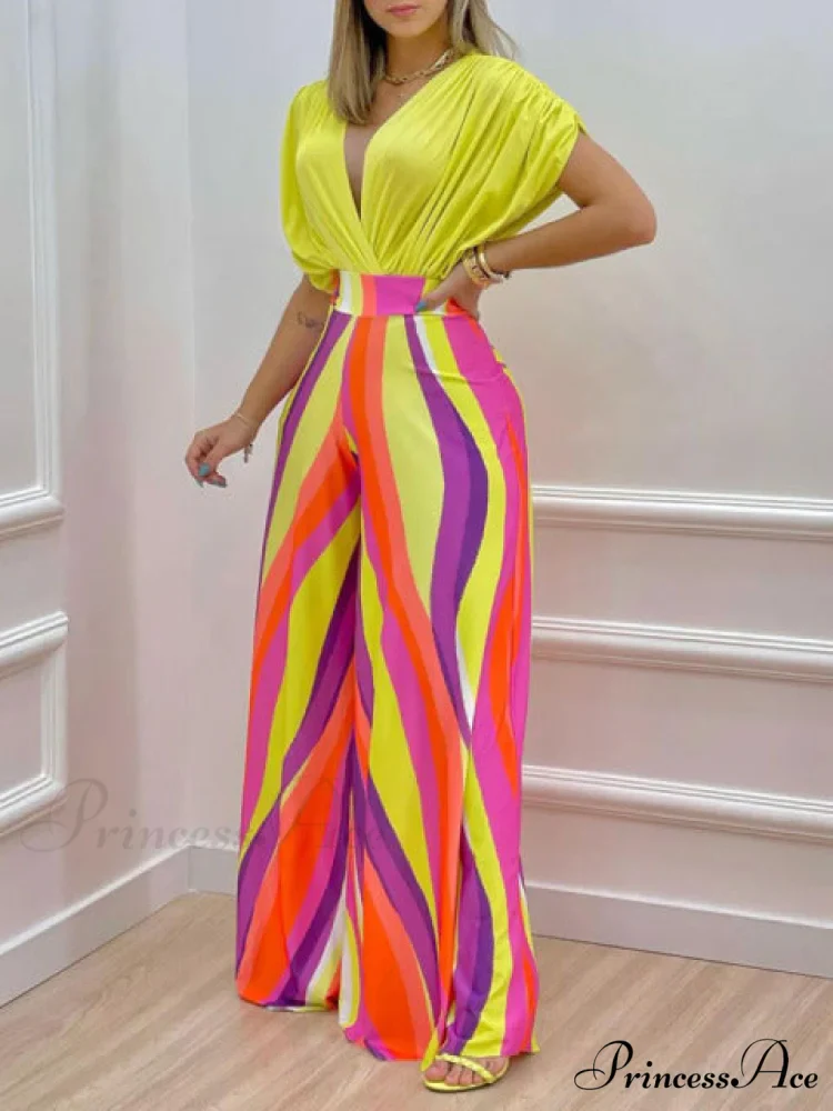 Pant Blouse Warm-Season V Folded Neck Deep Straight High + Blouse Design Waist Set - Image 2