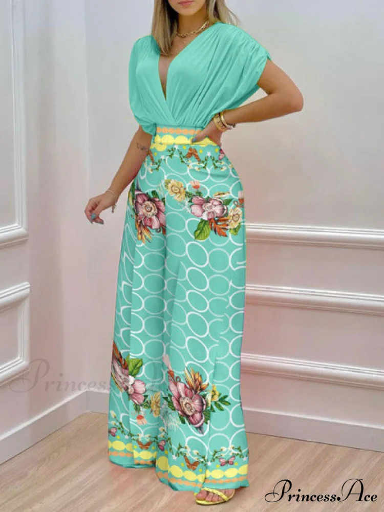 Pant Blouse Warm-Season V Folded Neck Deep Straight High + Blouse Design Waist Set - Image 3