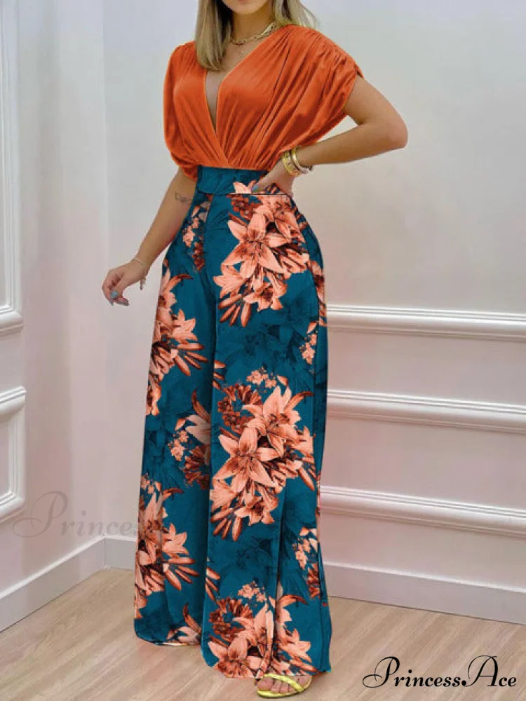 Pant Blouse Warm-Season V Folded Neck Deep Straight High + Blouse Design Waist Set - Image 5