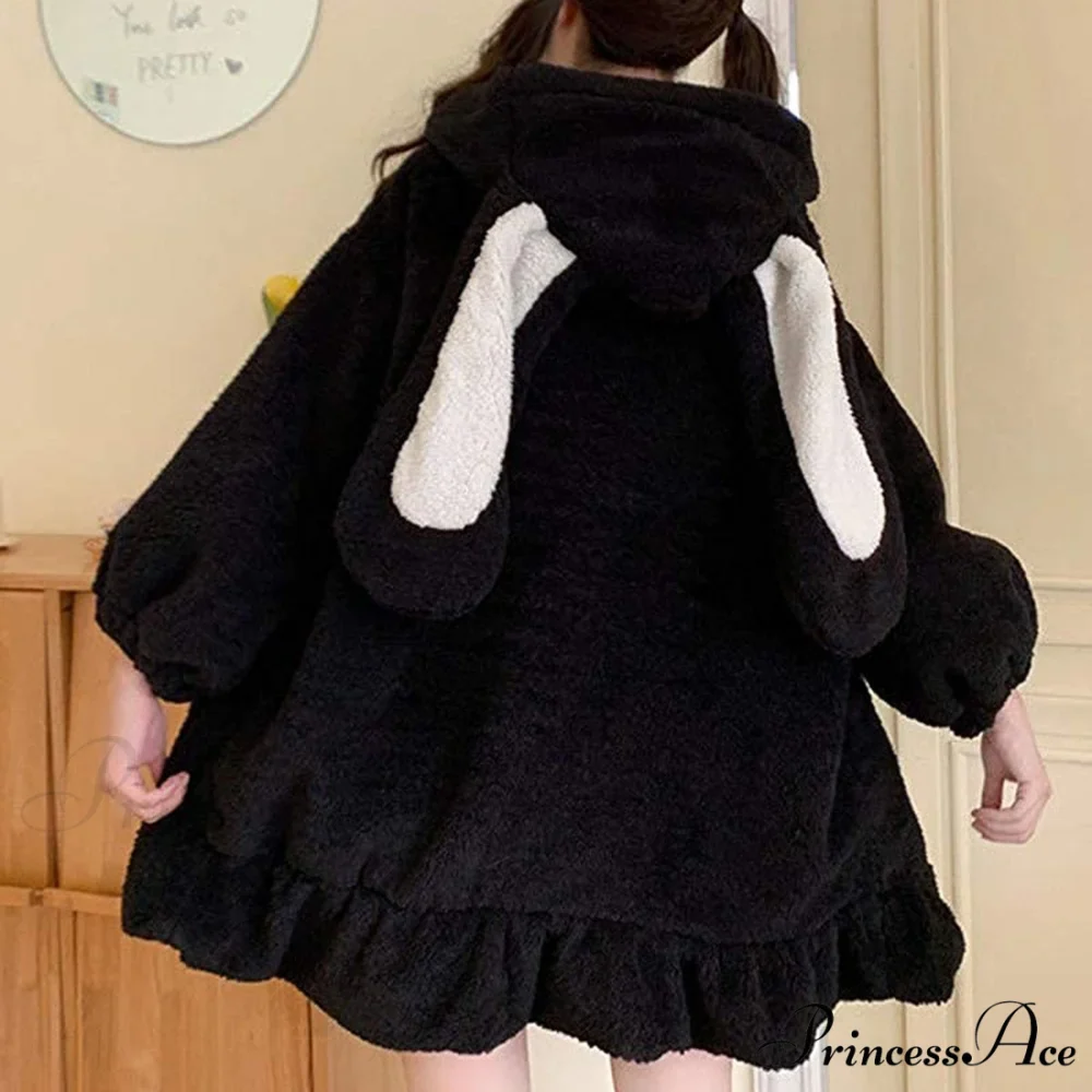 Rabbit Sweet Girls Lolita Ears Coat Hooded Harajuku Zip-up Warm Lantern Women Cute Arm Hoodies Sweatshirts Baggy Outfits