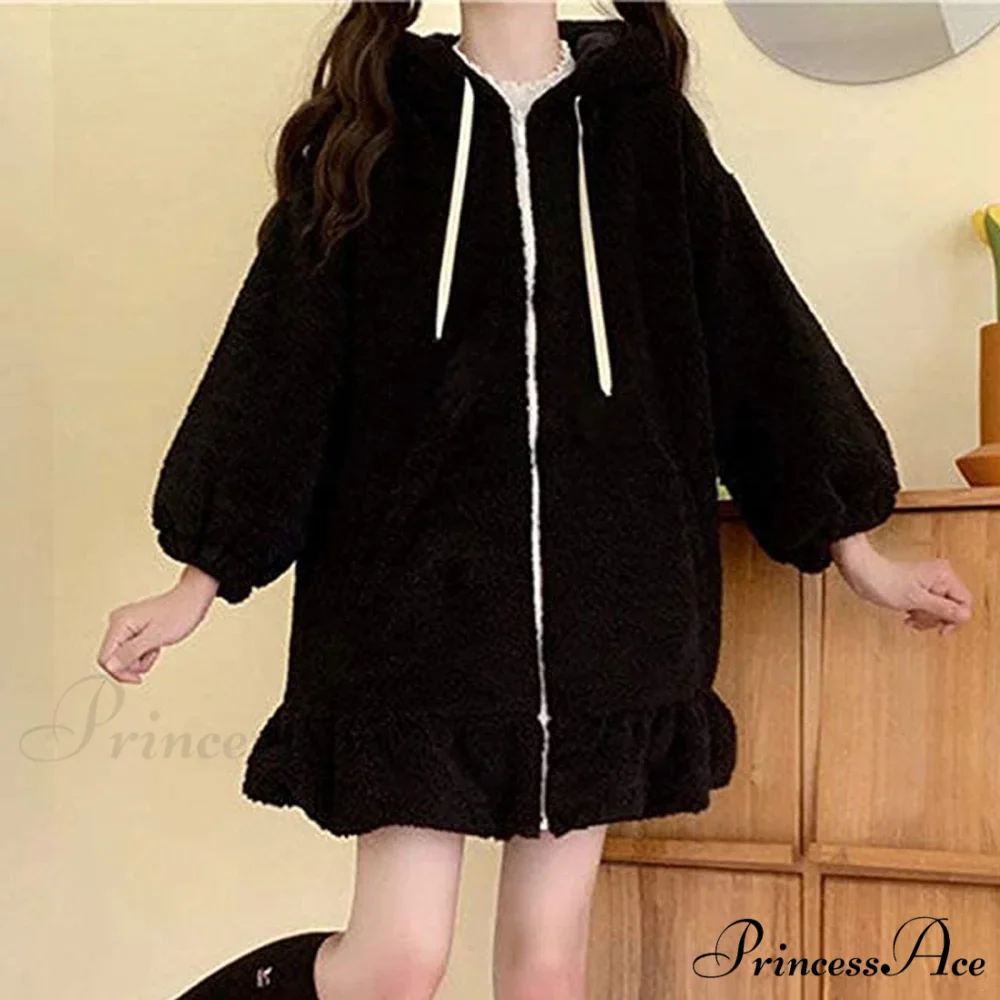 Rabbit Sweet Girls Lolita Ears Coat Hooded Harajuku Zip-up Warm Lantern Women Cute Arm Hoodies Sweatshirts Baggy Outfits - Image 3