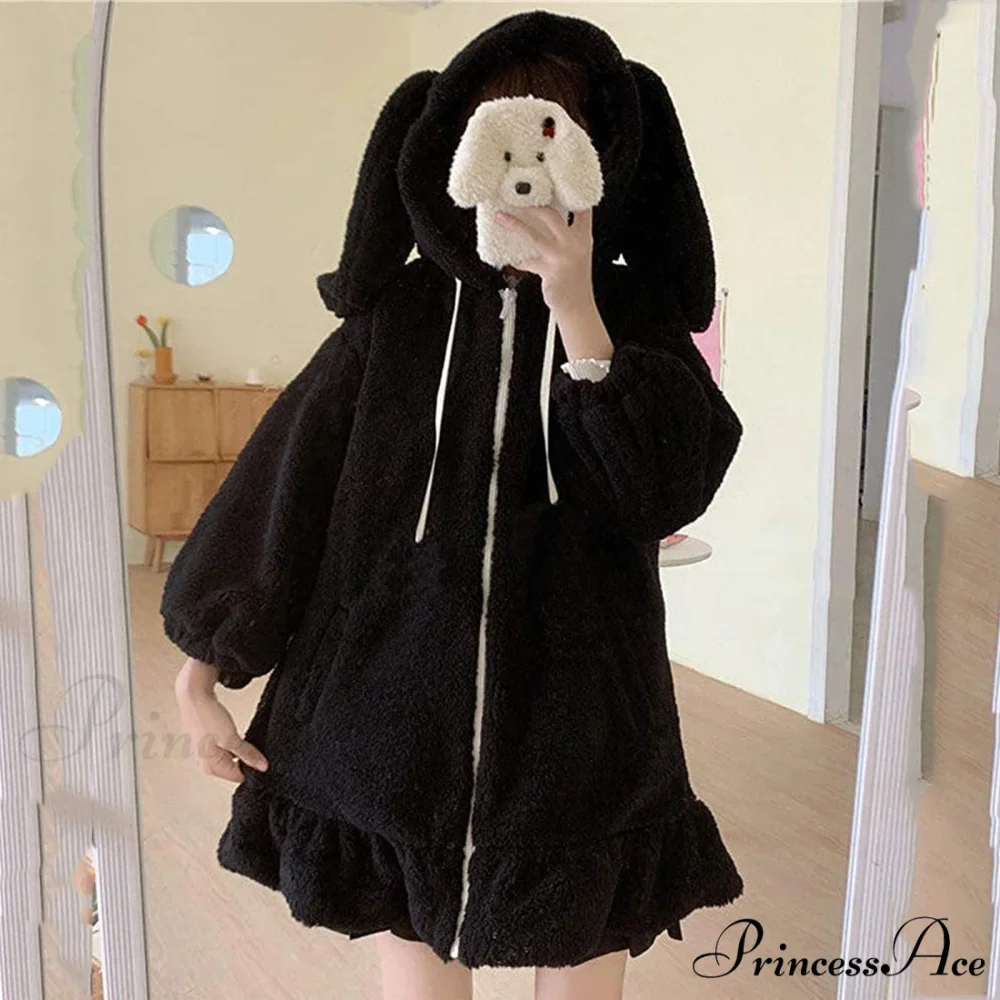 Rabbit Sweet Girls Lolita Ears Coat Hooded Harajuku Zip-up Warm Lantern Women Cute Arm Hoodies Sweatshirts Baggy Outfits - Image 4