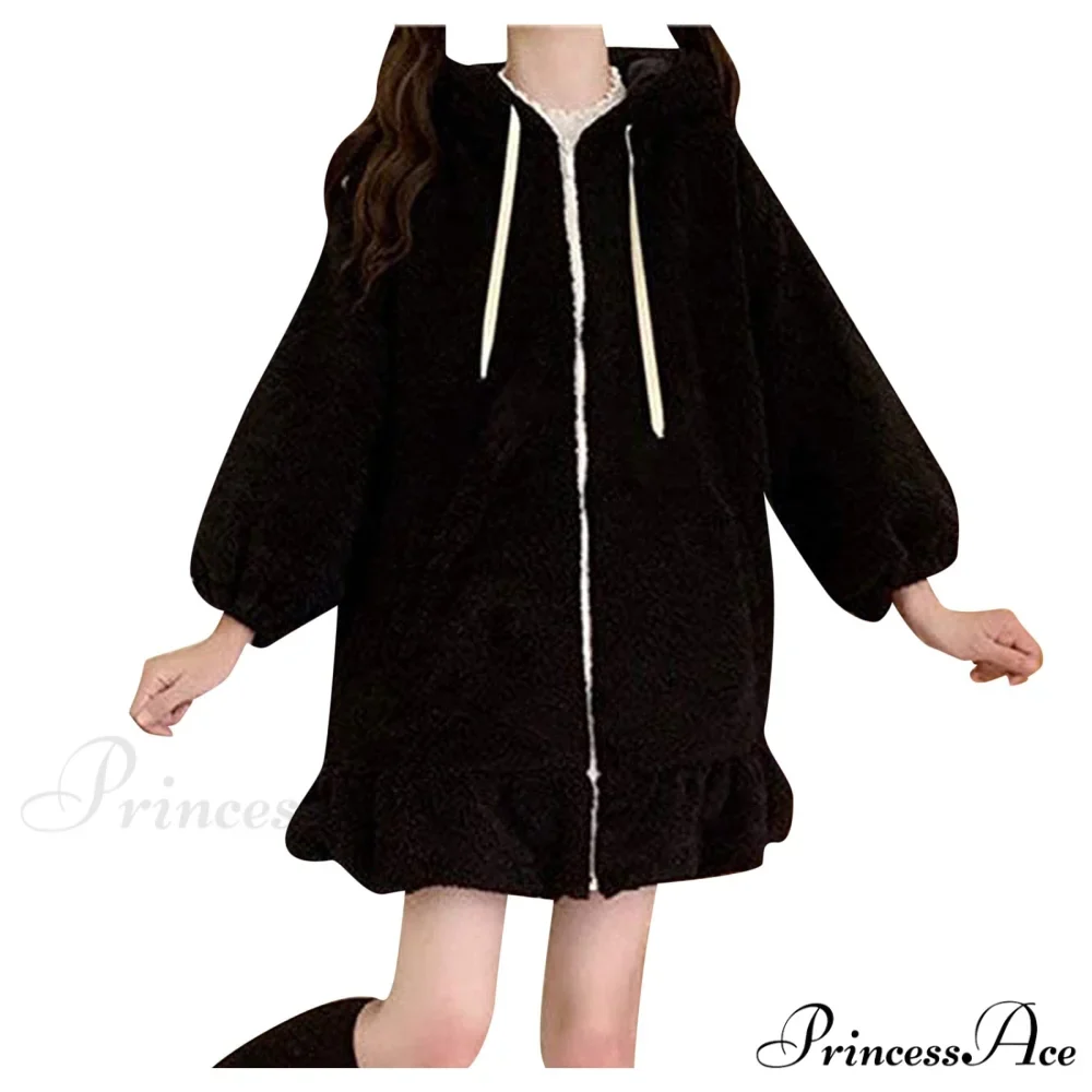 Rabbit Sweet Girls Lolita Ears Coat Hooded Harajuku Zip-up Warm Lantern Women Cute Arm Hoodies Sweatshirts Baggy Outfits - Image 5