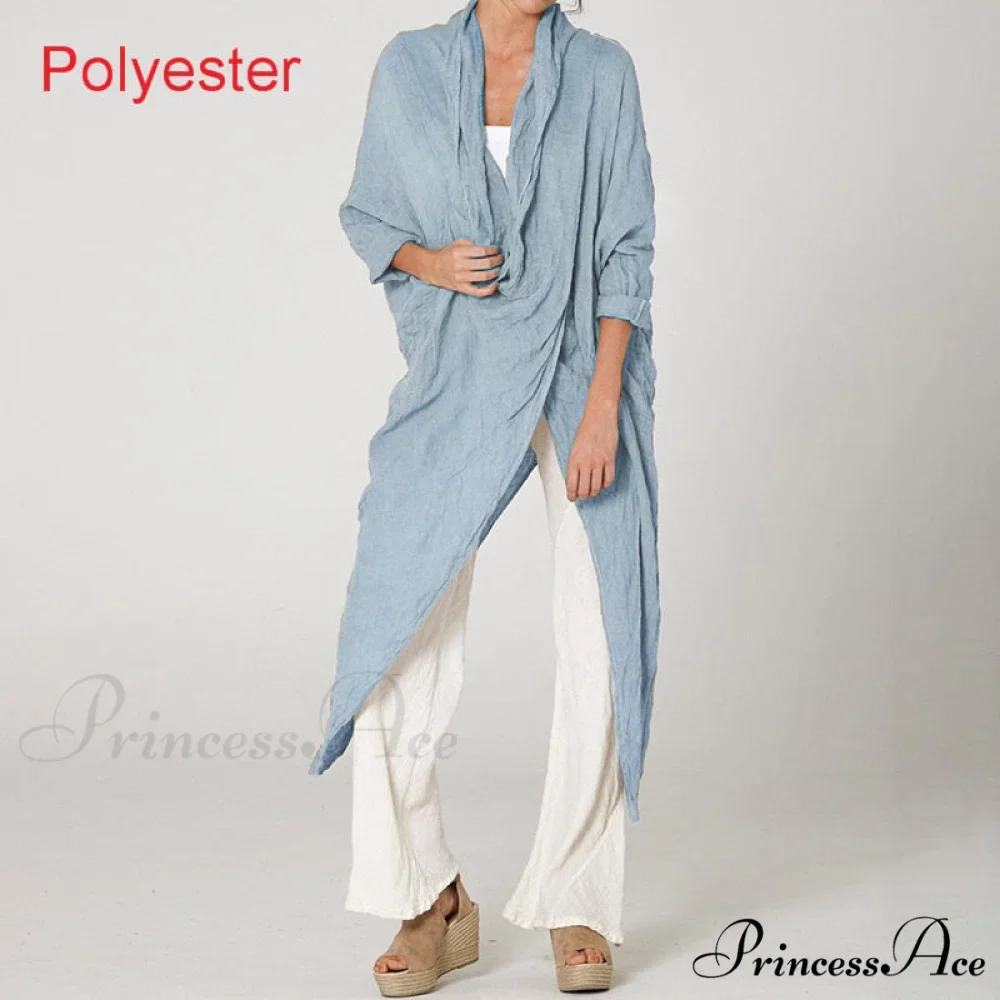 Women's Solid Asymmetrical and Neck - Cowl Fashion Warm-Season Top Vintage with Blouse Hem - Image 6