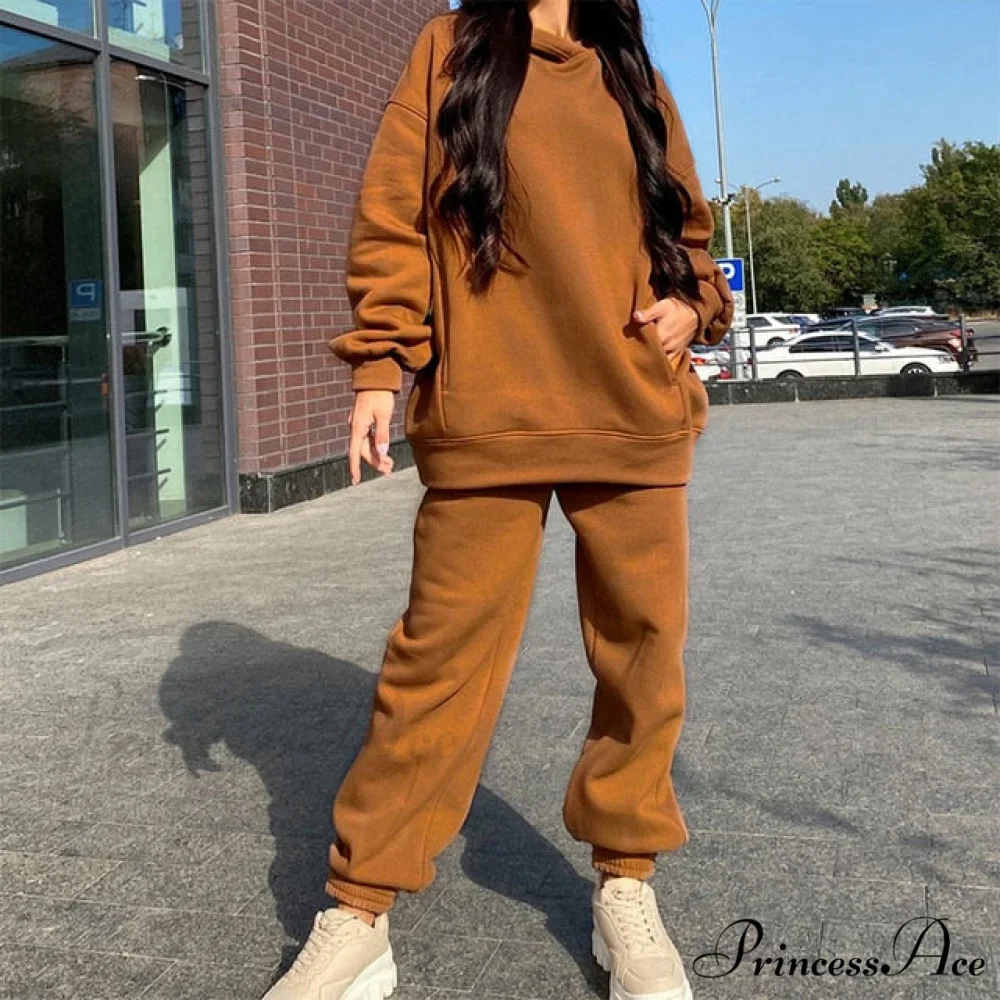 Elegant with Long Sweatshirt Women's Set and Hoodie Lace-Up Warm Pant Solid Detail - Image 23