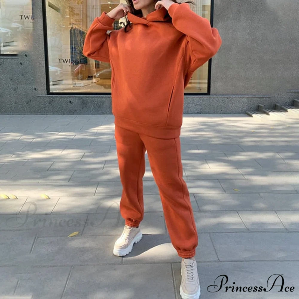Elegant with Long Sweatshirt Women's Set and Hoodie Lace-Up Warm Pant Solid Detail - Image 26