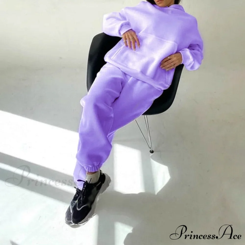 Elegant with Long Sweatshirt Women's Set and Hoodie Lace-Up Warm Pant Solid Detail - Image 4