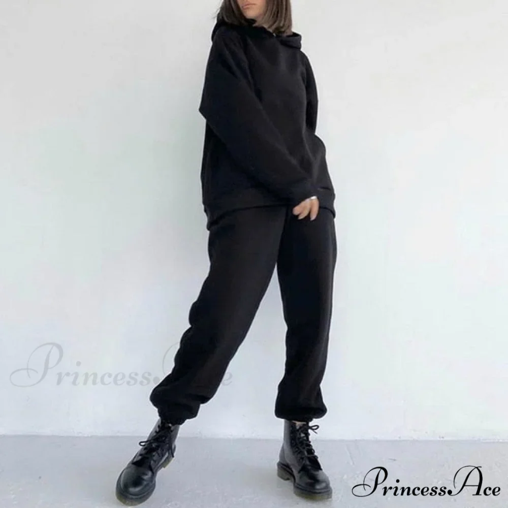 Elegant with Long Sweatshirt Women's Set and Hoodie Lace-Up Warm Pant Solid Detail - Image 9