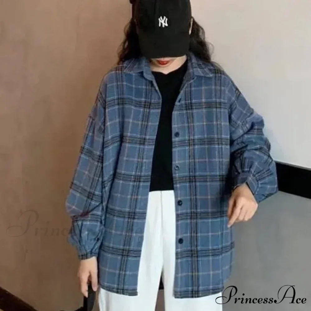 Woolen Blouse Women's Ropa Arm Top Plaid Blouse Coat Long De Thickened Mujer - Image 3