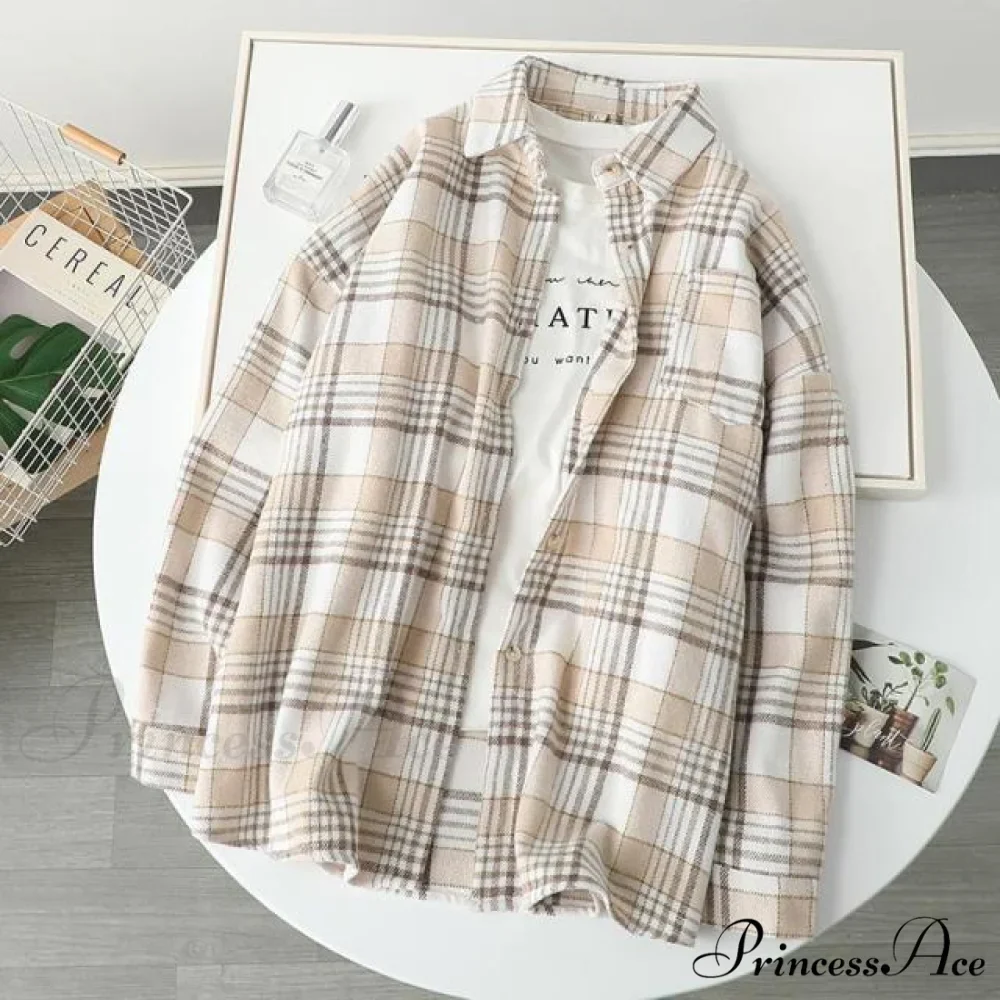Woolen Blouse Women's Ropa Arm Top Plaid Blouse Coat Long De Thickened Mujer - Image 7