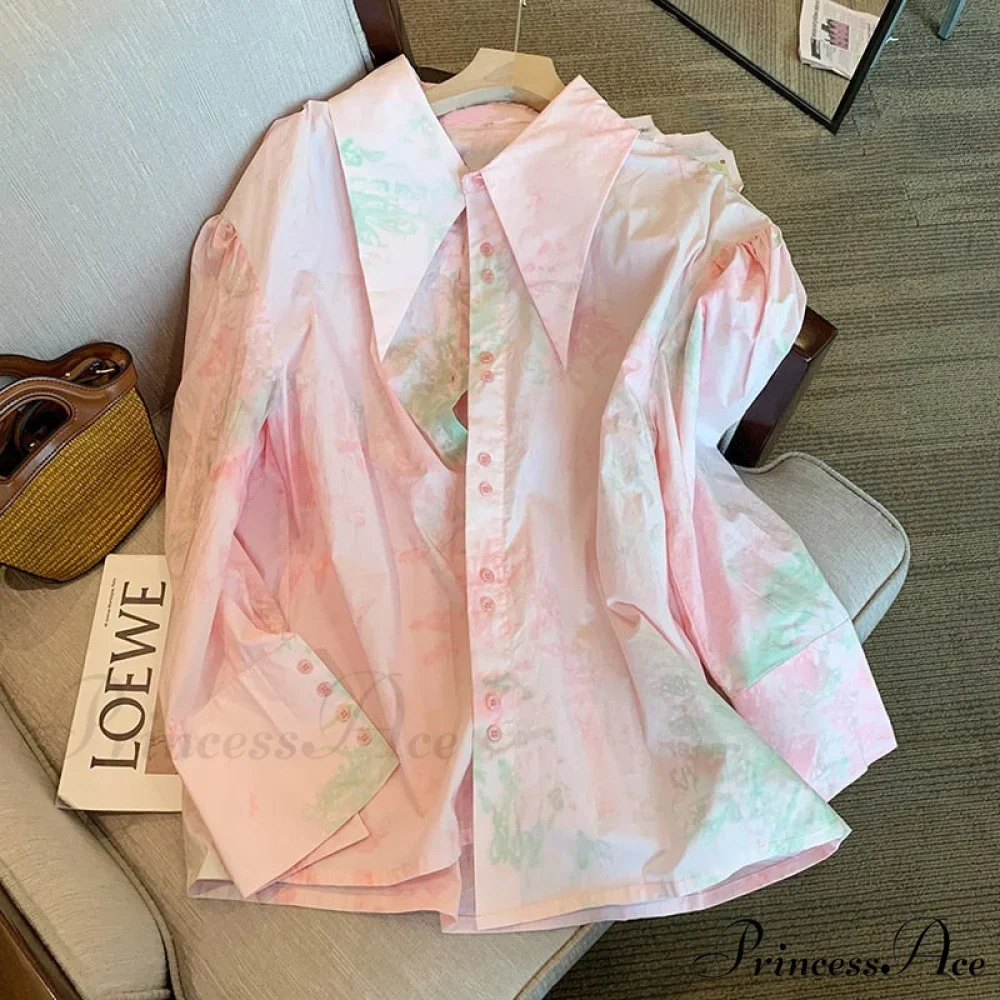 Dye Loose Korean Arm Spring Blouse 2024 Single Women's Fashion Female Blouse Long with Tie Casual Turn-Down Breasted Collar - Image 4