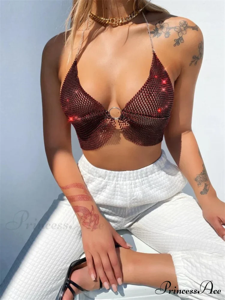 Coastal Club Piece Top Halter Warm-Season Set Festival Two Rhinestones Outfits Crop Tank Top Party Tops - Image 7
