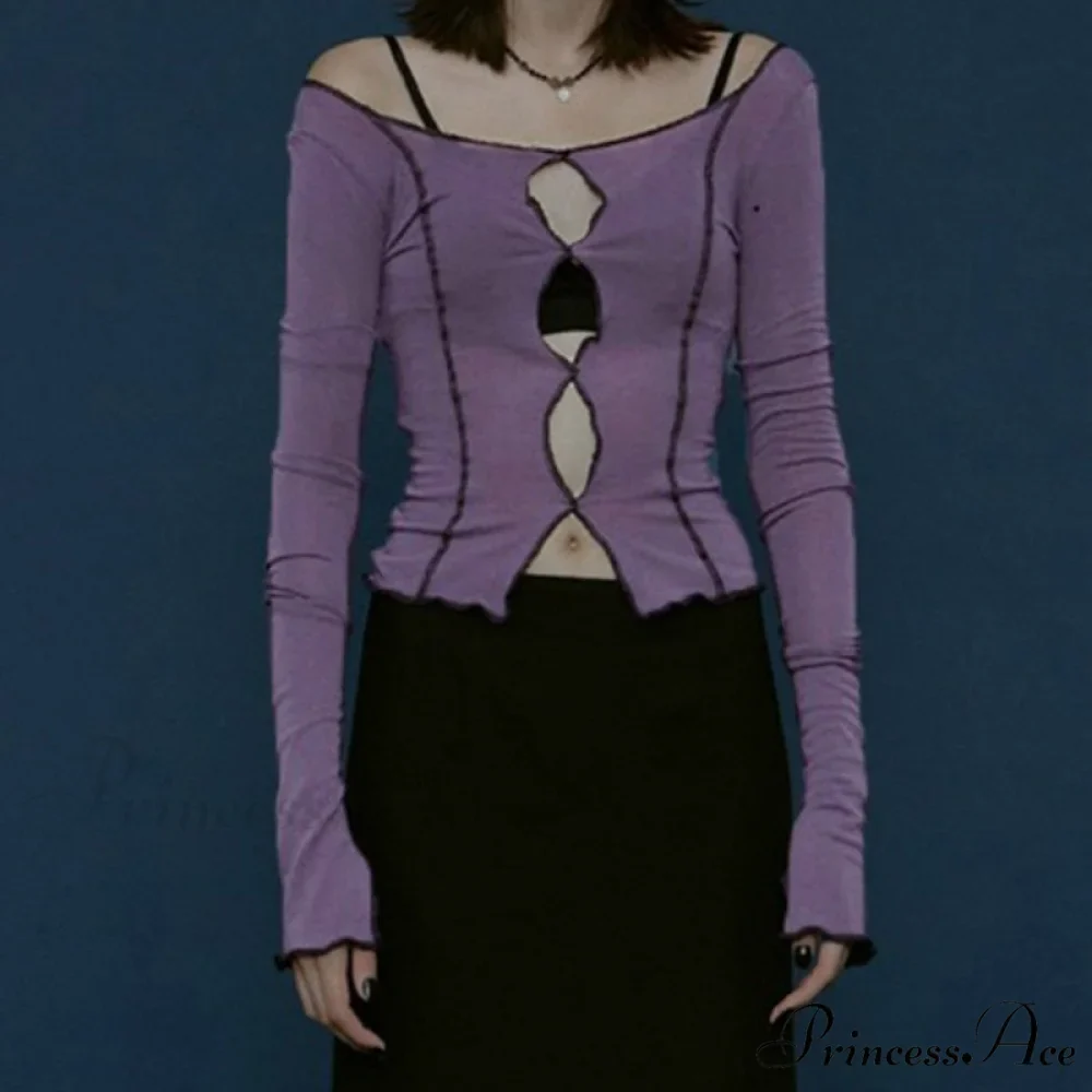 T-Shirt Arm Long for Hollow Top O-Neck Spring Casual Solid Out Women - Image 2