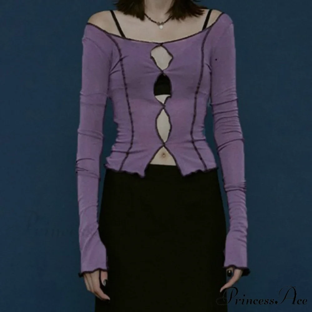T-Shirt Arm Long for Hollow Top O-Neck Spring Casual Solid Out Women - Image 5