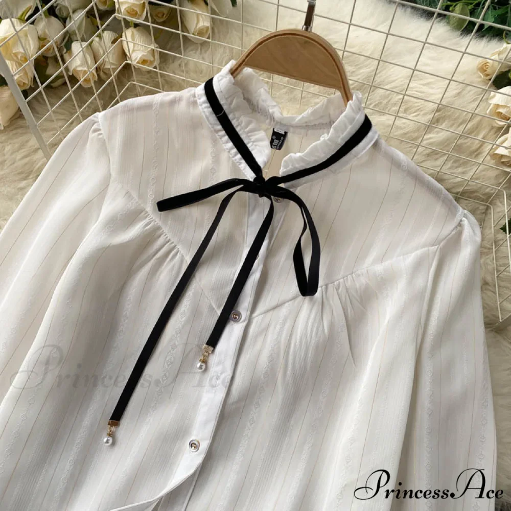 Bow Top and Elegant with for White Flower Overalls Vest Irregular Piece Gown Gown V-Neck Neckline Design Set Blouse 2 Women - Image 14