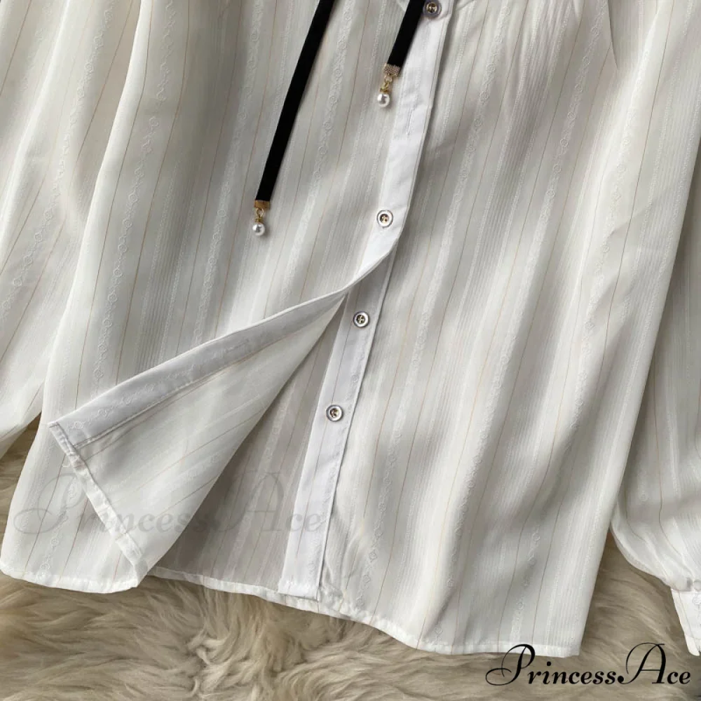 Bow Top and Elegant with for White Flower Overalls Vest Irregular Piece Gown Gown V-Neck Neckline Design Set Blouse 2 Women - Image 15