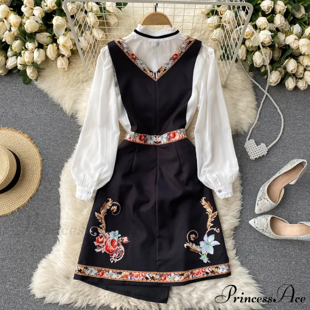 Bow Top and Elegant with for White Flower Overalls Vest Irregular Piece Gown Gown V-Neck Neckline Design Set Blouse 2 Women - Image 3