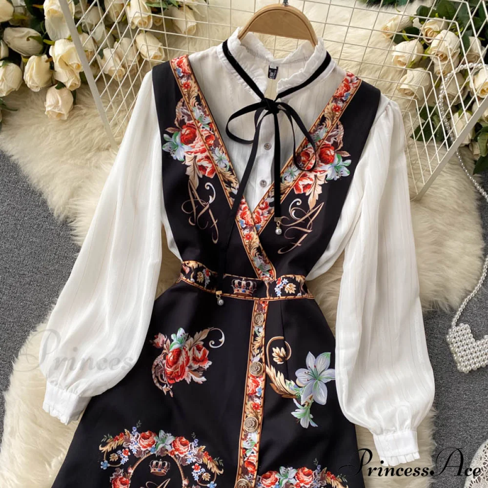 Bow Top and Elegant with for White Flower Overalls Vest Irregular Piece Gown Gown V-Neck Neckline Design Set Blouse 2 Women - Image 5