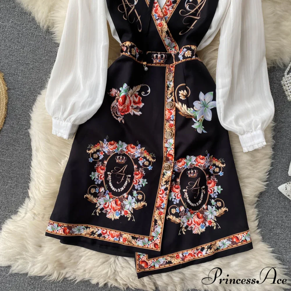 Bow Top and Elegant with for White Flower Overalls Vest Irregular Piece Gown Gown V-Neck Neckline Design Set Blouse 2 Women - Image 6