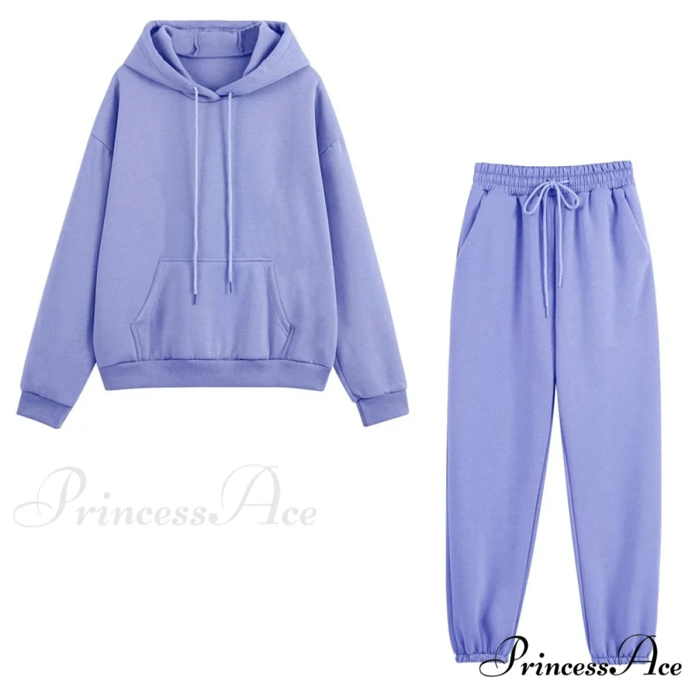 Set - Tracksuit - Hooded Pants Fleece Women's Color Solid Casual Sweatshirt Autumn/Winter and - Outfit